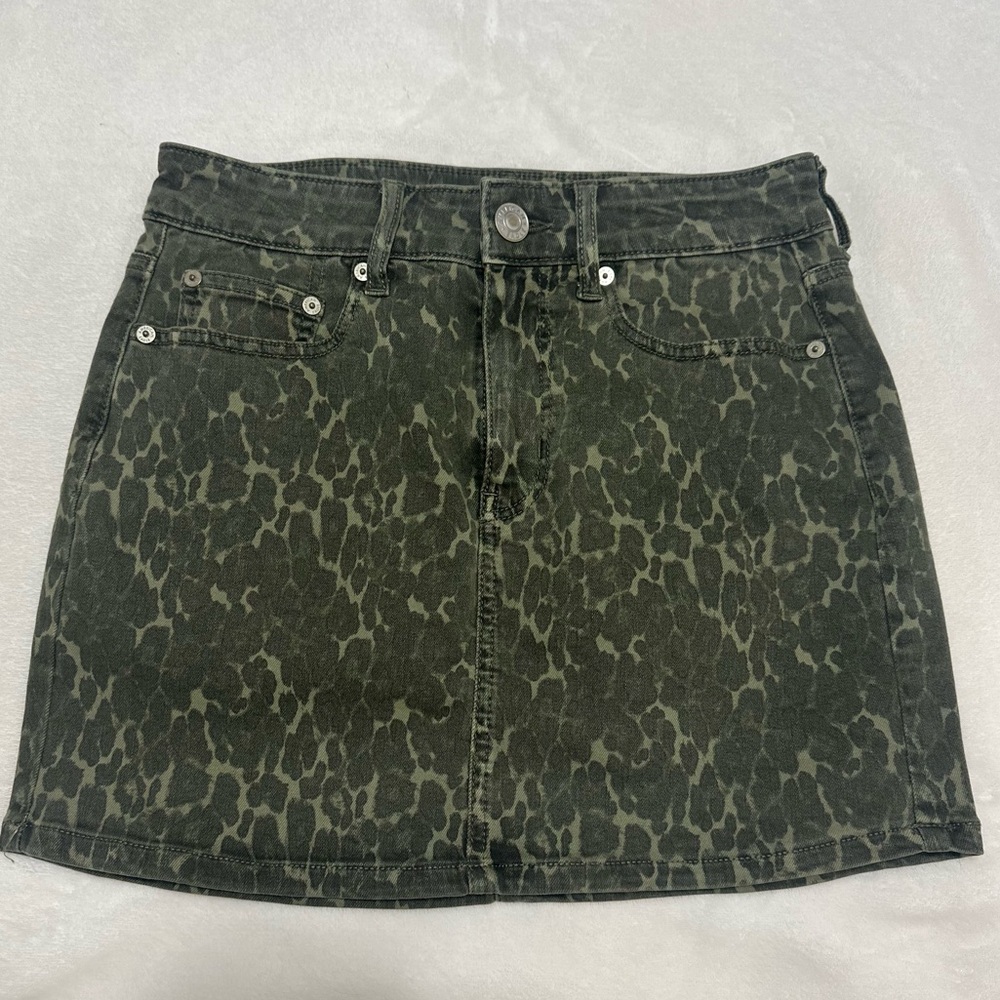 NEW Green Leopard Denim Skirt